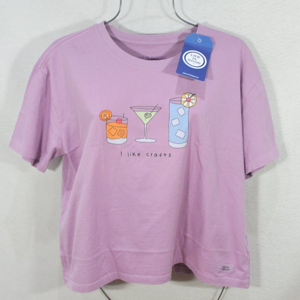 Life is Good Women T-Shirt L Crew Neck Quirky I Like Crafts Drink Boxy Top
